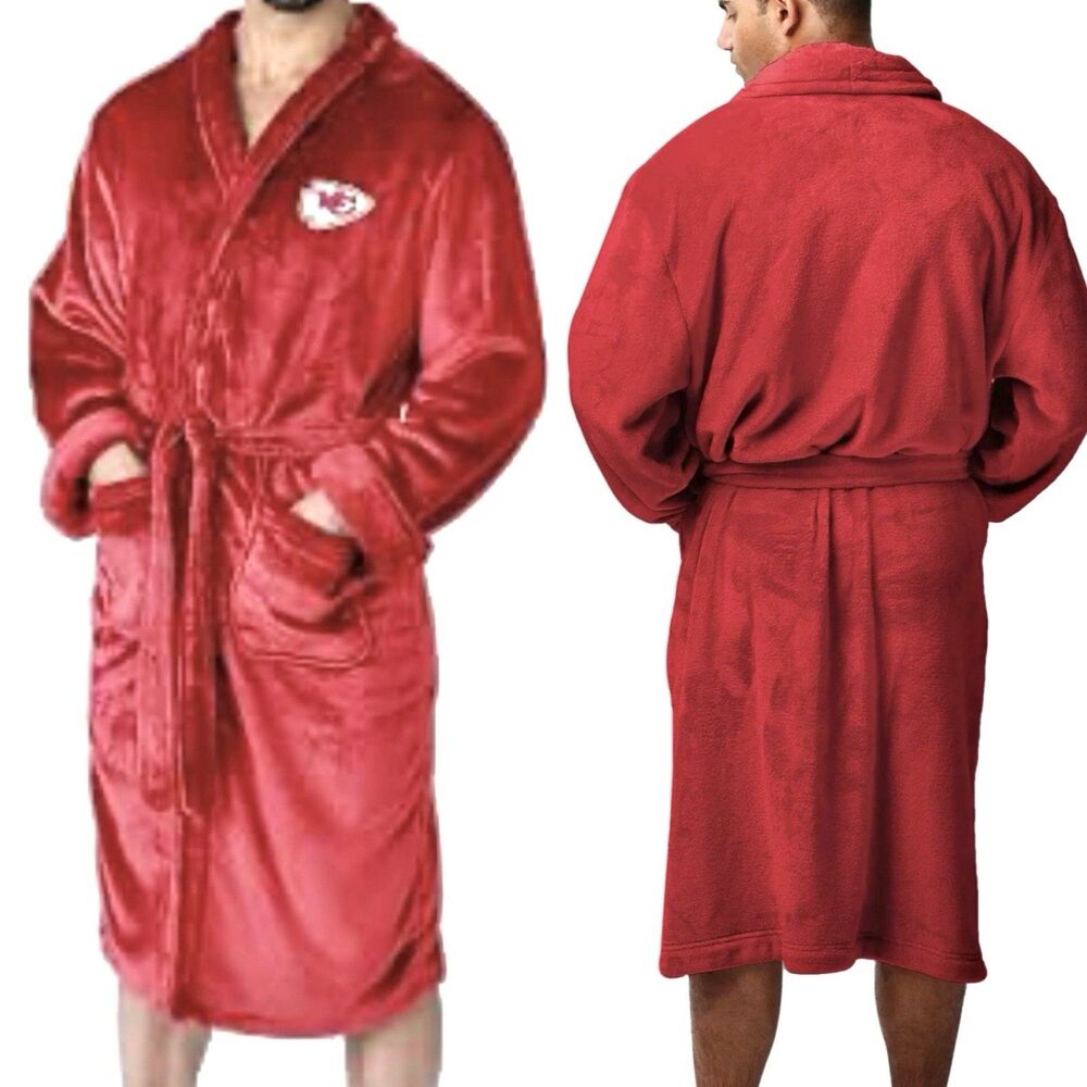 Red Plush Bathrobe Kansas City Chiefs L/XL NFL Loungewear Belted with Pockets